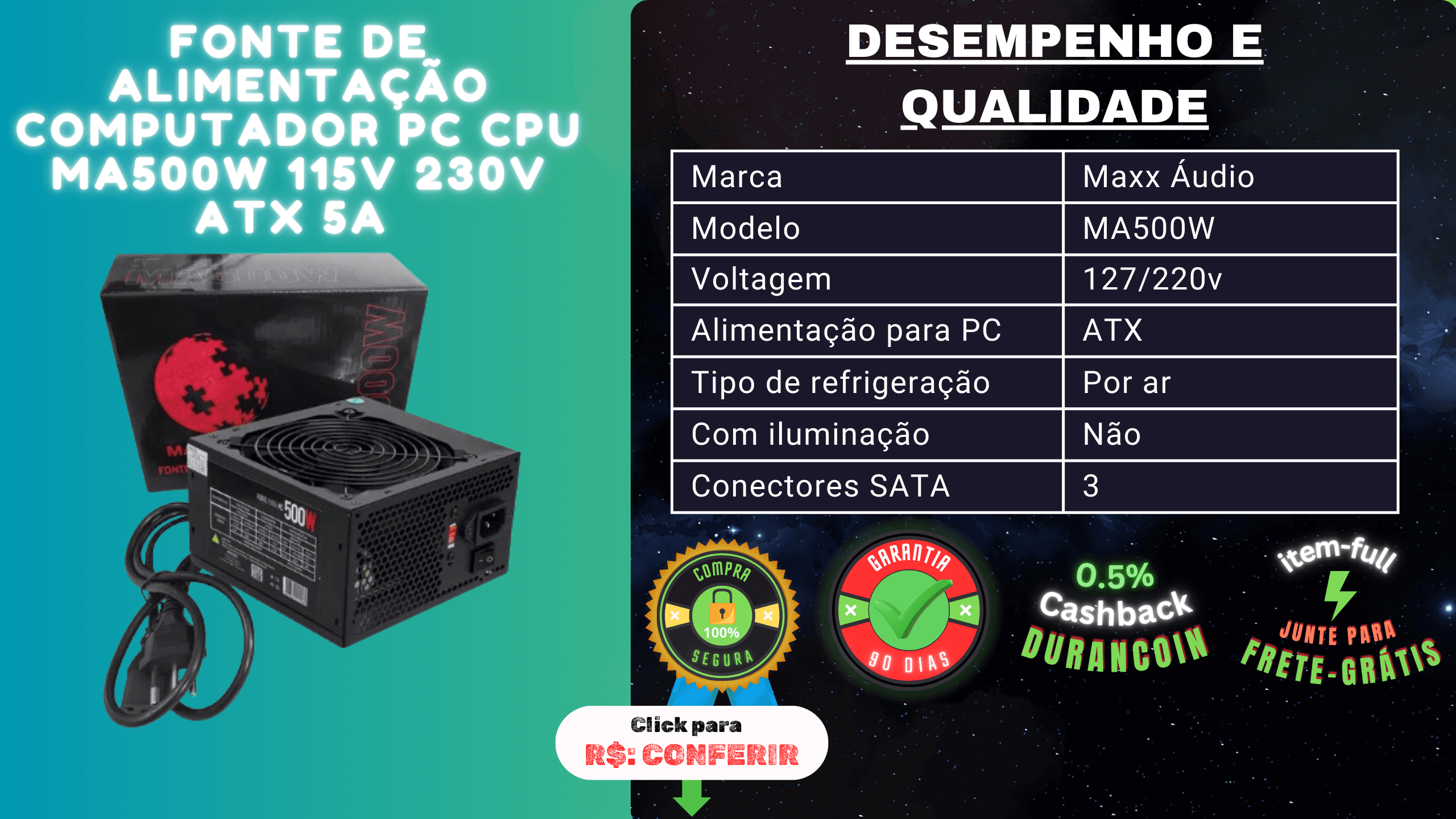 Fonte de alimentação MA500W